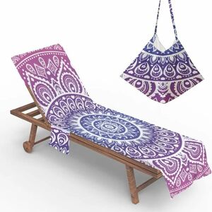 Rhafayre - Beach Chair Cover, Mandala Beach Towel with Storage Pockets, Lightweight Foldable Lounger Cover for Sunbathing (Purple Gradient,75x210cm)