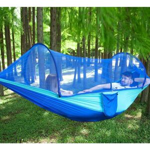 RHAFAYRE Camping Hammock with Mosquito Net, Portable Lightweight Nylon Hammock, for Automatic Open Speed Outdoor Double Camping Hammock(blue and