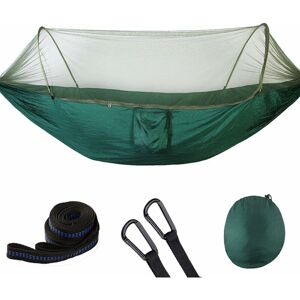 RHAFAYRE Camping Hammock with Mosquito Net, Portable Lightweight Nylon Hammock, for Automatic Open Speed Outdoor Double Camping Hammock(dark green,250x120cm)