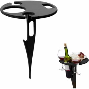 RHAFAYRE Portable Outdoor Wine Table Beach Table Mini Folding Table Picnic Bottle Holder Wine Glass Holder Hanging Folding Round Table for Garden