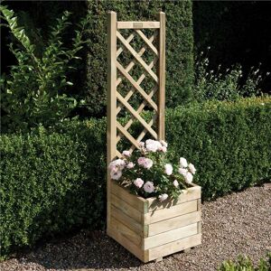 Square Wooden Planter Pot & Lattice Trellis Back Plant Support - Rowlinson