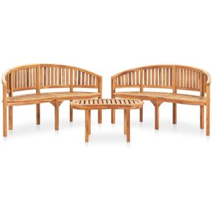 3 Piece Banana Garden Lounge Set Solid Teak Wood - Royalton