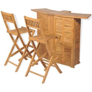 3 Piece Bistro Set with Folding Chairs Solid Teak Wood - Royalton