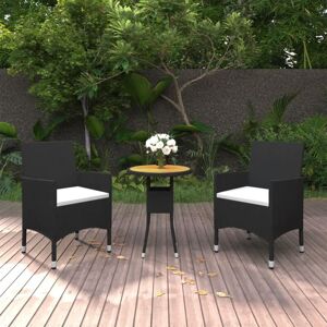 3 Piece Garden Bistro Set Poly Rattan and Solid Wood Black - Royalton