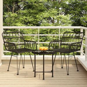 3 Piece Garden Dining Set Black Poly Rattan - Royalton