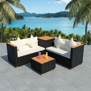 4 Piece Garden Lounge Set with Cushions Poly Rattan Black - Royalton