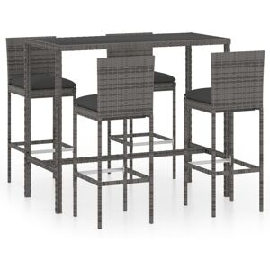 5 Piece Garden Bar Set with Cushions Poly Rattan Grey - Royalton