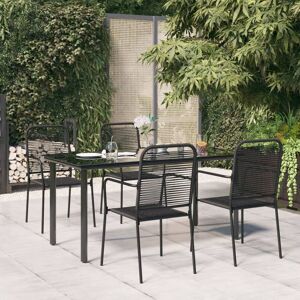 5 Piece Garden Dining Set Black Cotton Rope and Steel - Royalton