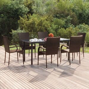 7 Piece Garden Dining Set Brown Poly Rattan - Royalton