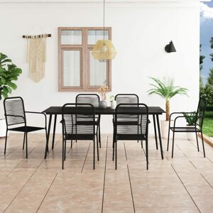 Royalton 7 Piece Garden Dining Set Cotton Rope and Steel Black