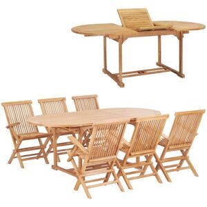 7 Piece Outdoor Dining Set 150-200x100x75 cm Solid Teak Wood - Royalton