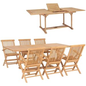 7 Piece Outdoor Dining Set 150-200x100x75 cm Solid Teak Wood - Royalton