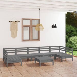 8 Piece Garden Lounge Set Grey Solid Pinewood - Royalton