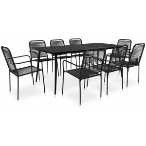 9 Piece Garden Dining Set Cotton Rope and Steel Black - Royalton