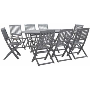 9 Piece Garden Dining Set Solid Acacia Wood Grey - Royalton