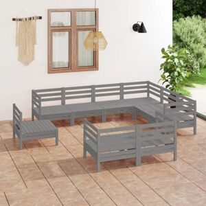 9 Piece Garden Lounge Set Solid Pinewood Grey - Royalton