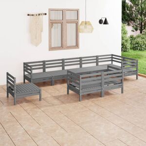 9 Piece Garden Lounge Set Solid Pinewood Grey - Royalton