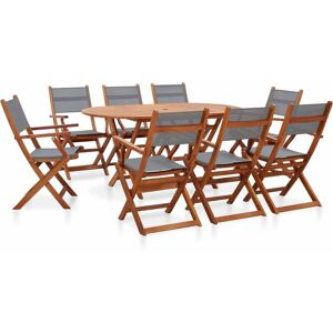 9 Piece Outdoor Dining Set Grey Solid Eucalyptus Wood and Textilene - Royalton