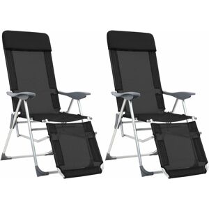 Folding Camping Chairs with Footrests 2 pcs Black Textilene - Royalton