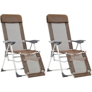 Folding Camping Chairs with Footrests 2 pcs Brown Textilene - Royalton