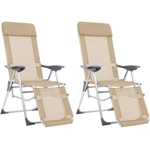 Folding Camping Chairs with Footrests 2 pcs Cream Textilene - Royalton