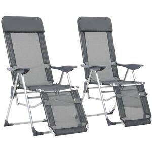 Folding Camping Chairs with Footrests 2 pcs Grey Textilene - Royalton