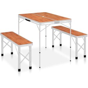 BERKFIELD HOME Royalton Folding Camping Table with 2 Benches Aluminium Brown