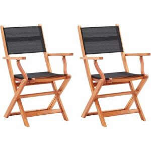 Folding Garden Chairs 2 pcs Black Solid Eucalyptus Wood and Textilene - Royalton