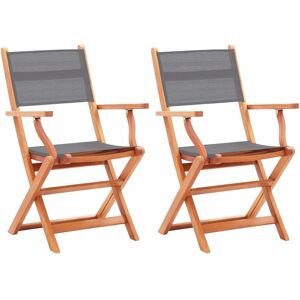 Royalton Folding Garden Chairs 2 pcs Grey Solid Eucalyptus Wood and Textilene