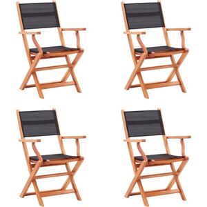 Folding Garden Chairs 4 pcs Black Solid Eucalyptus Wood and Textilene - Royalton