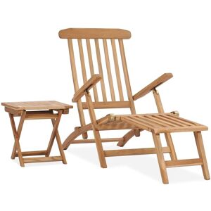 BERKFIELD HOME Royalton Garden Deck Chair with Footrest and Table Solid Teak Wood