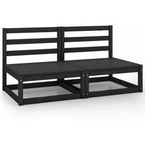 Garden Middle Sofas 2 pcs Black Solid Wood Pine - Royalton