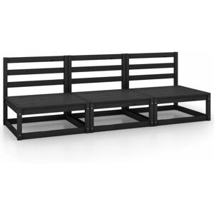 Garden Middle Sofas 3 pcs Black Solid Wood Pine - Royalton