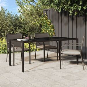 Garden Table Brown 190x90x75 cm Tempered Glass and Poly Rattan - Royalton