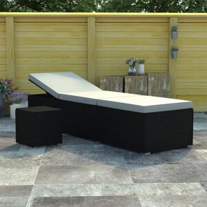 Berkfield Home - Royalton Sun Lounger with Cushion and Tea Table Poly Rattan Black