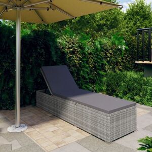 BERKFIELD HOME Royalton Sun Lounger with Dark Grey Cushion Poly Rattan Grey