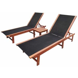 BERKFIELD HOME Royalton Sun Loungers 2 pcs with Table Solid Acacia Wood and Textilene