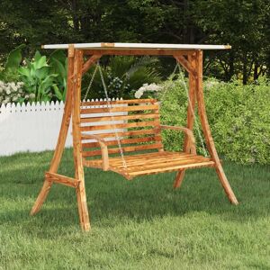 BERKFIELD HOME Royalton Swing Frame with Cream Roof Solid Bent Wood with Teak Finish