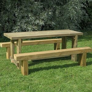 FOREST Rustic Sturdy 1.8m Garden Refectory Table and 2 Benches Outdoor Dining Furniture Set