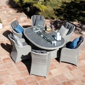 HARBOUR LIFESTYLE Santiago 6 Seat Oval Rattan Firepit Dining Set in Grey