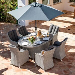 HARBOUR LIFESTYLE Santiago 6 Seat Rattan Oval Dining Set in Grey