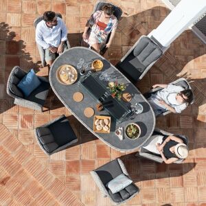 HARBOUR LIFESTYLE Santiago 8 Seat Rattan Oval Firepit Dining Set in Grey