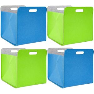 Dunedesign Set 4 Felt Storage Boxes 33x33x38cm Kallax Basket Ikea Shelf Insert Blue Green - bunt