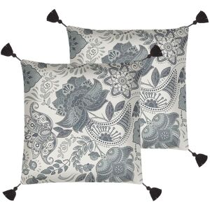 Beliani - Set of 2 Decorative Throw Cushions Beige with Grey Paisley 45 x 45 cm Blechnum - Beige