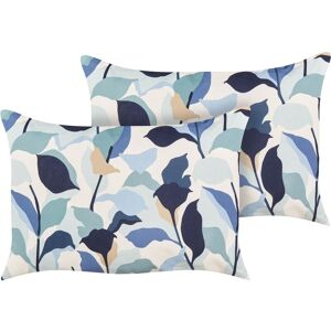 Beliani - Set of 2 Garden Cushions Outdoor Scatter Pillow 40 x 60 cm Polyester Leaf Pattern Blue Veglino - Blue