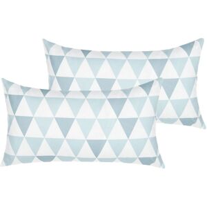 BELIANI Set of 2 Outdoor Garden Cushions 40 x 70 cm Blue and White Trifos - Blue