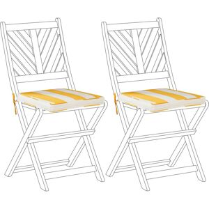Beliani - Set of 2 Outdoor Seat Pad Cushions with Ties Removable Cover Yellow and White Terni - Yellow