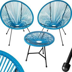 TECTAKE Bistro set Santana 2 Chairs, 1 Table - round table and chairs, glass table and chairs, table and 2 chairs - blue - blue