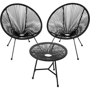 Tectake - Bistro set Santana 2 Chairs, 1 Table - round table and chairs, glass table and chairs, table and 2 chairs - black - black