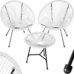TECTAKE Bistro set Santana 2 Chairs, 1 Table - round table and chairs, glass table and chairs, table and 2 chairs - white - white